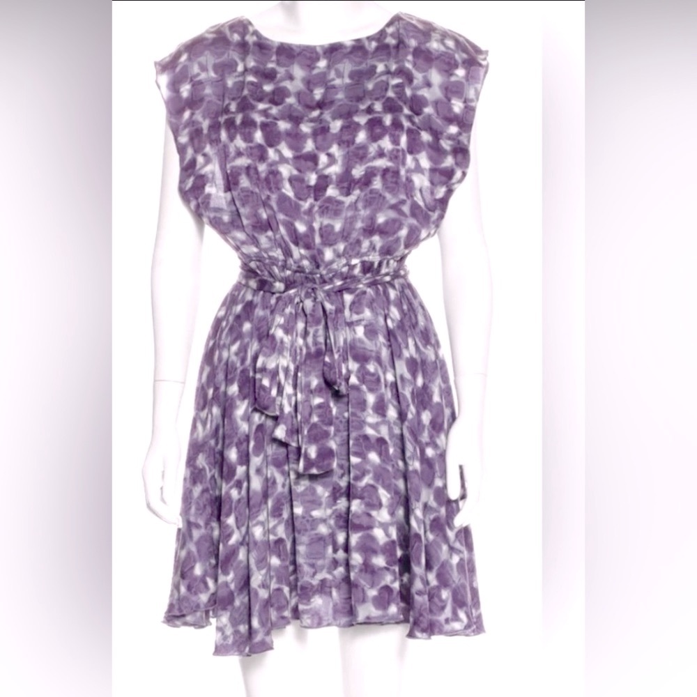 Alice + Olivia Sophisticated Watercolor Crinkled Silk in Grape & Dove Mini Dress